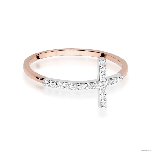 Pierścionek W0636 z diamentami różowe złoto