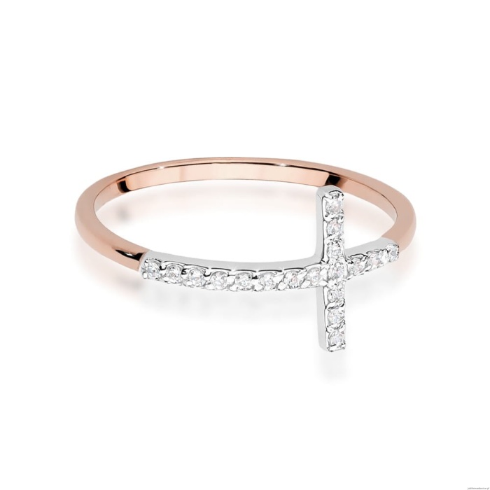 Pierścionek W0636 z diamentami różowe złoto