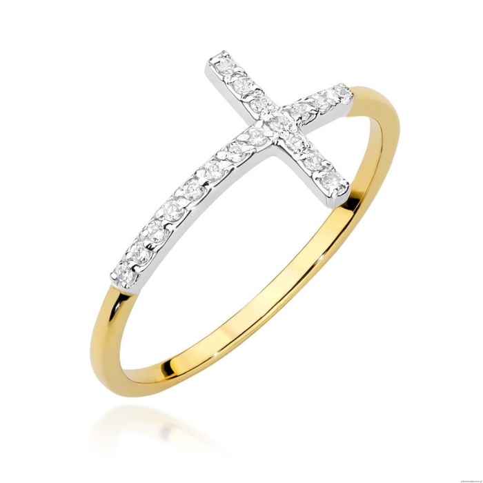 Pierścionek W0636 z diamentami żółte złoto