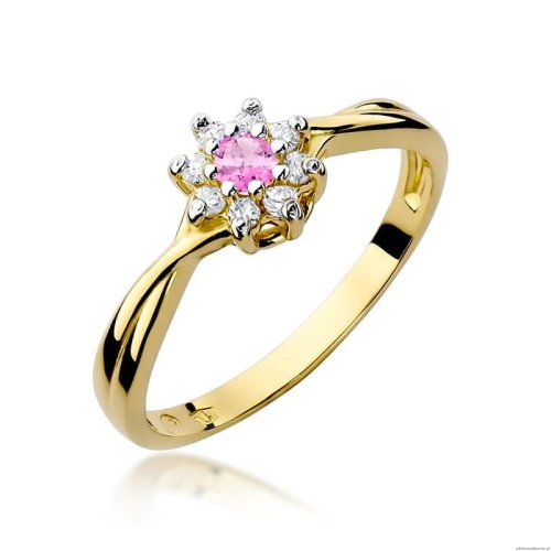 Pierścionek W072 Różowy Topaz 0,13ct żółte złoto