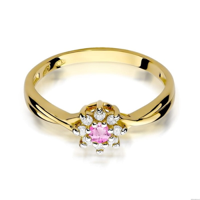 Pierścionek W072 Różowy Topaz 0,13ct żółte złoto