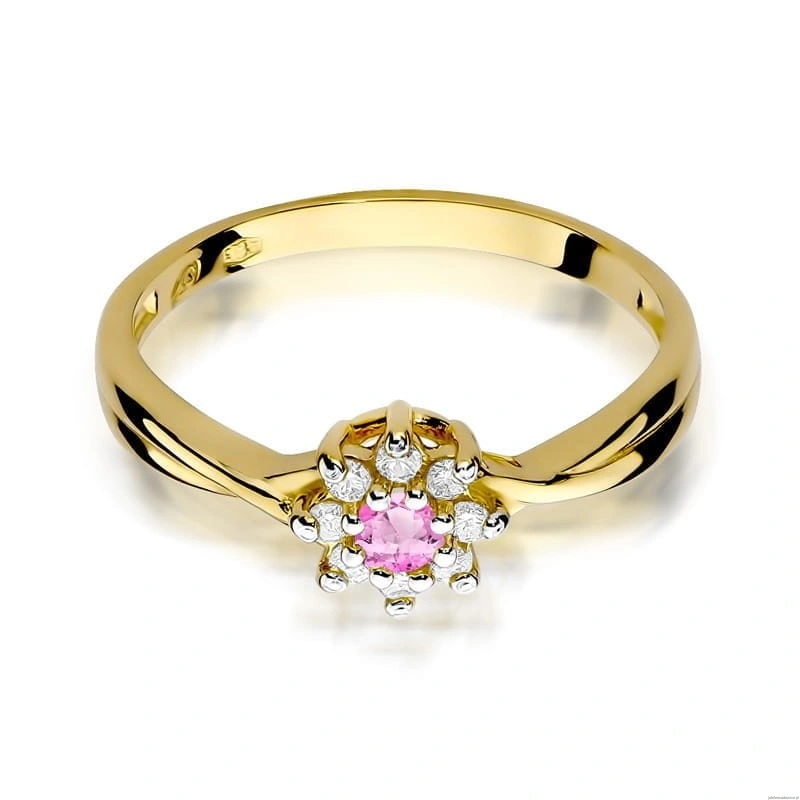 Pierścionek W072 Różowy Topaz 0,13ct żółte złoto