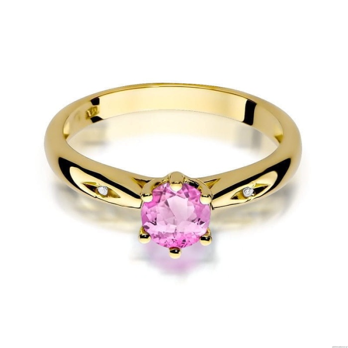 Pierścionek W074 Różowy Topaz 0,60ct żółte złoto