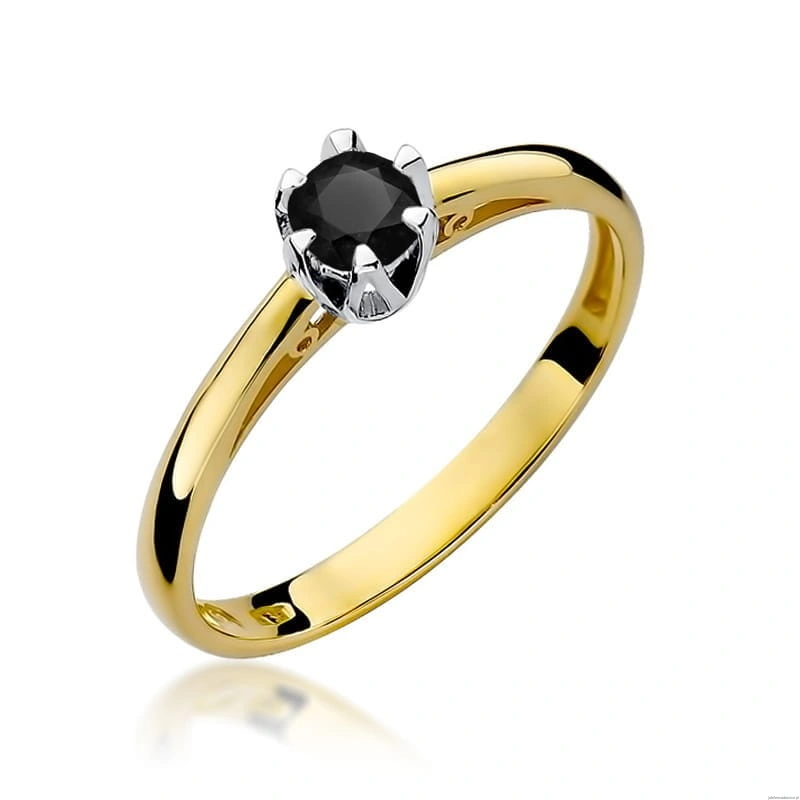 Pierścionek W133 Czarny Diament 0,20ct żółte złoto