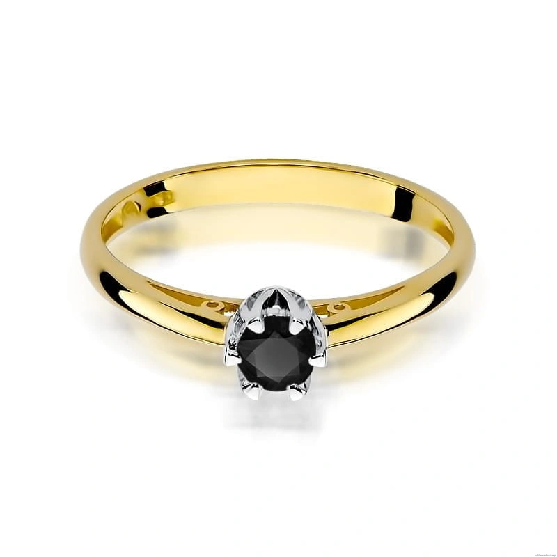 Pierścionek W133 Czarny Diament 0,20ct żółte złoto