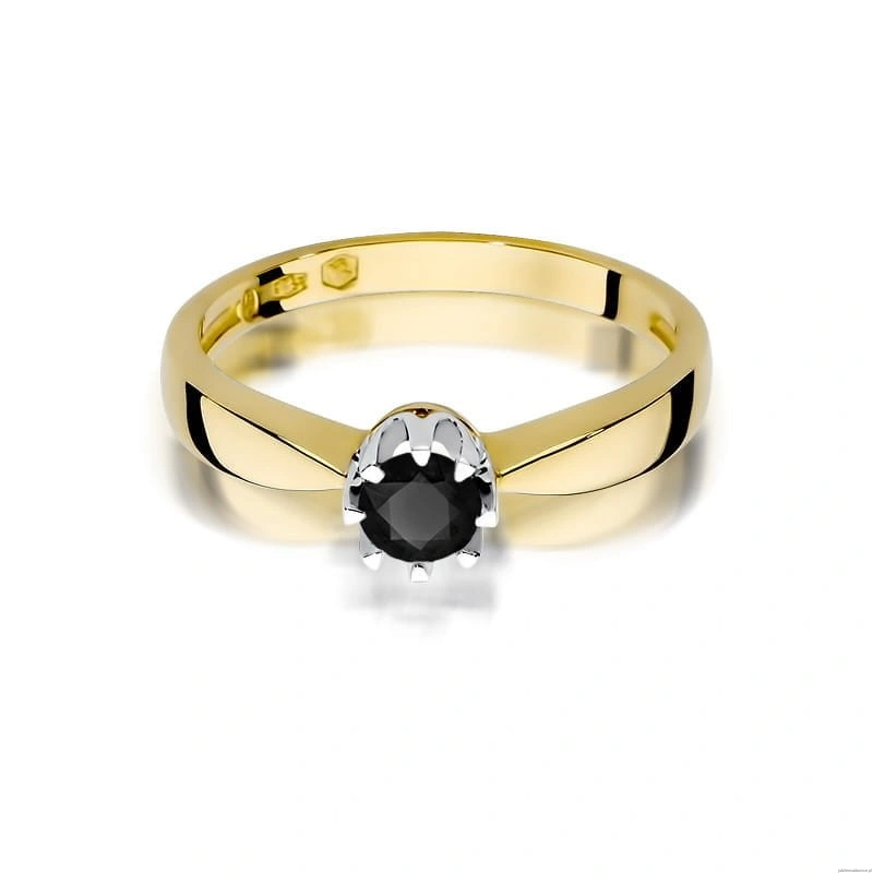 Pierścionek W228 Czarny Diament 0,30ct żółte złoto