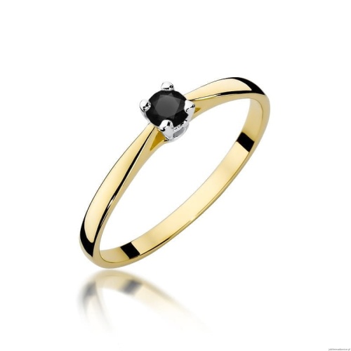 Pierścionek W335 Czarny Diament 0,20ct żółte złoto