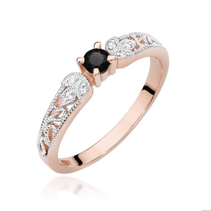 Pierścionek W411 Czarny Diament 0,12ct różowe złoto