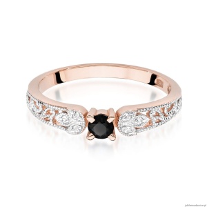 Pierścionek W411 Czarny Diament 0,12ct różowe złoto