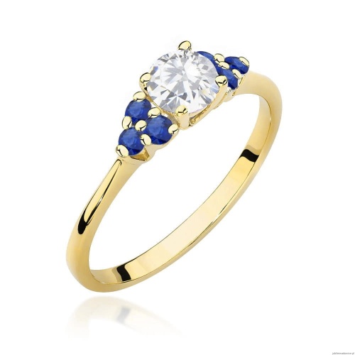 Pierścionek W451 Biały Szafir 0,60ct żółte złoto