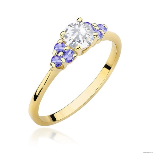 Pierścionek W451 Biały Szafir 0,60ct żółte złoto