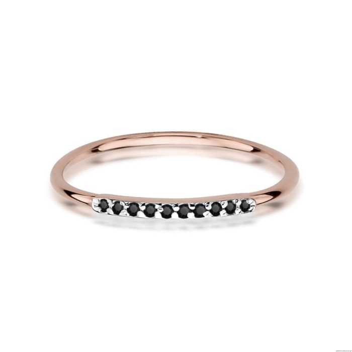 Pierścionek W509 z czarnymi diamentami różowe złoto