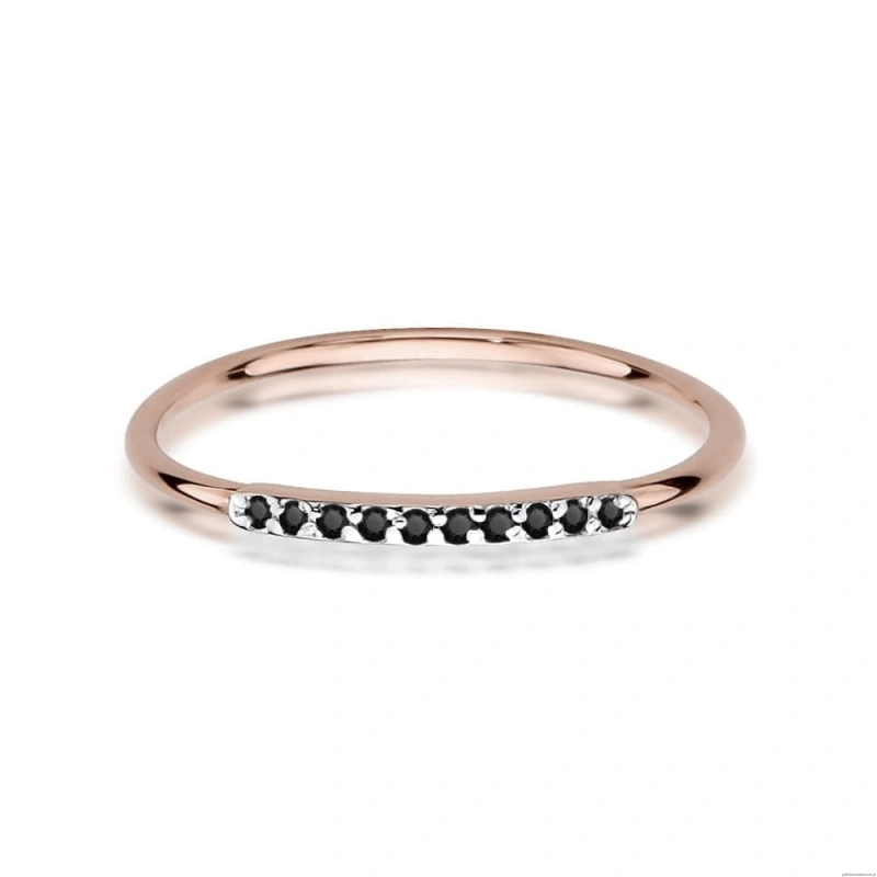 Pierścionek W509 z czarnymi diamentami różowe złoto