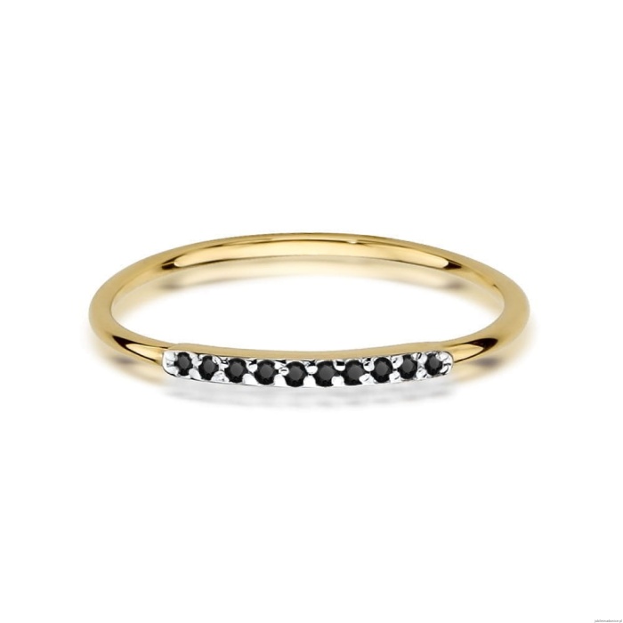 Pierścionek W509 z czarnymi diamentami żółte złoto