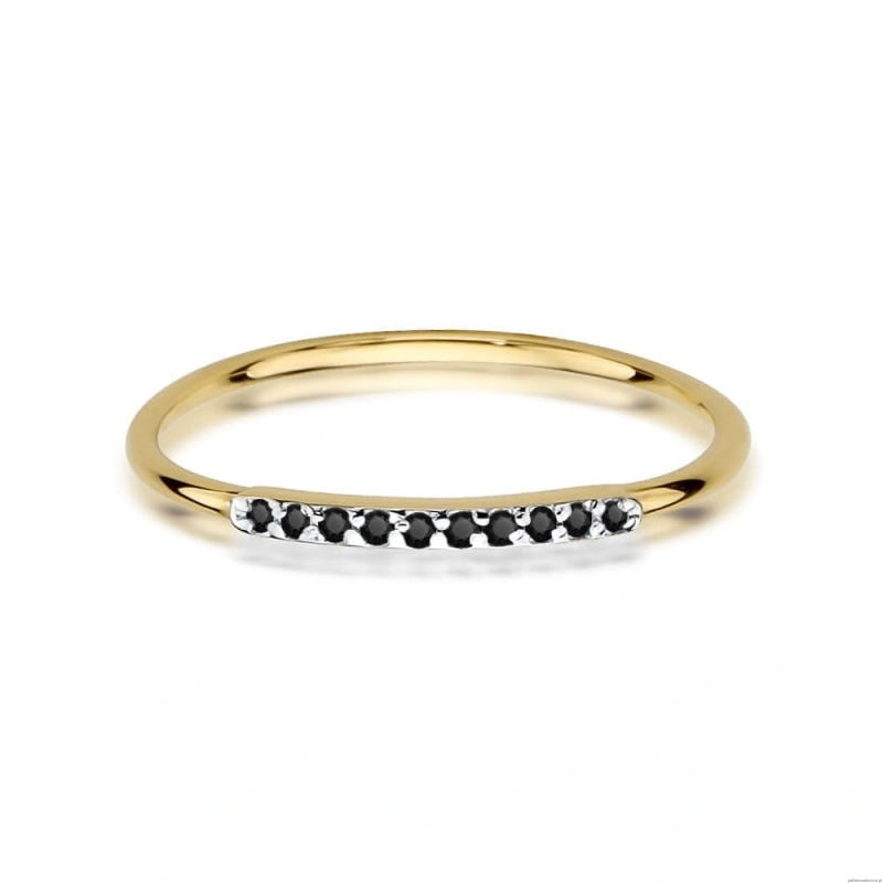 Pierścionek W509 z czarnymi diamentami żółte złoto