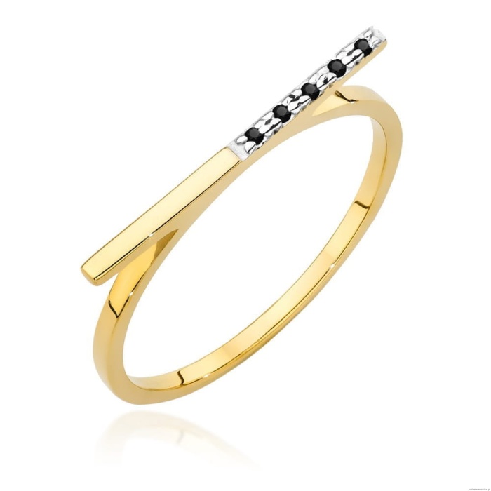 Pierścionek W537 z czarnymi diamentami żółte złoto