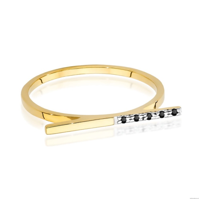 Pierścionek W537 z czarnymi diamentami żółte złoto