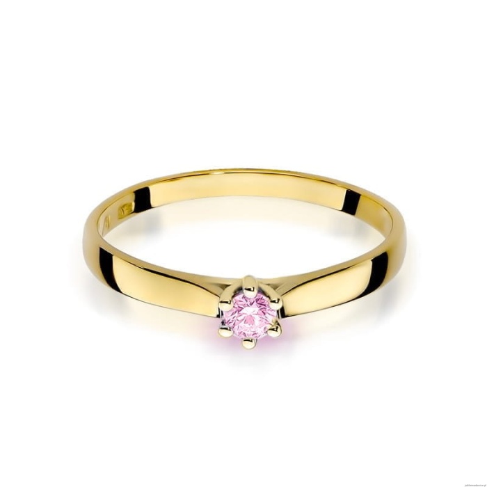 Pierścionek W222 Różowy Topaz 0,15ct żółte złoto