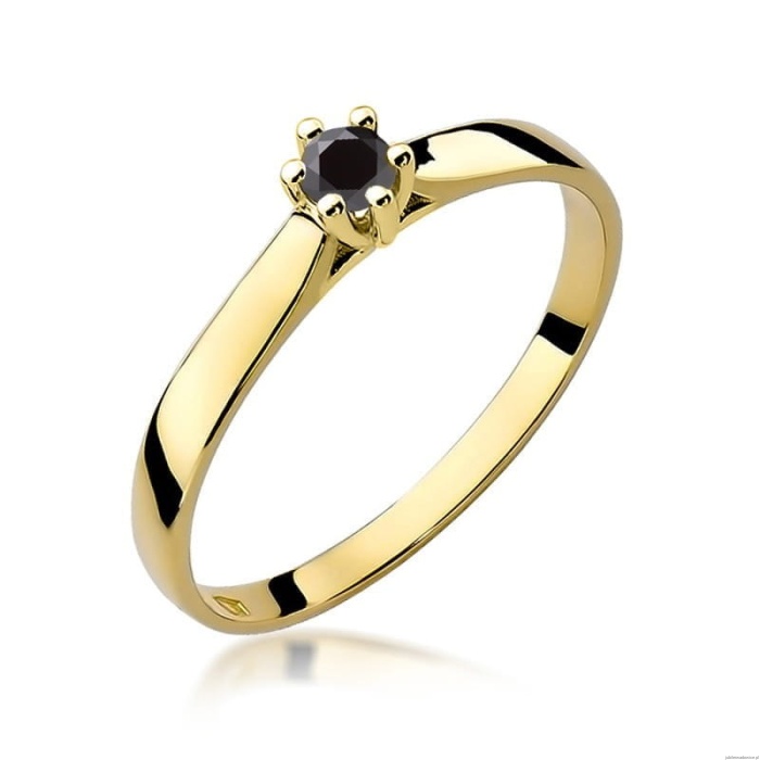 Pierścionek W222 Czarny Diament 0,12ct żółte złoto