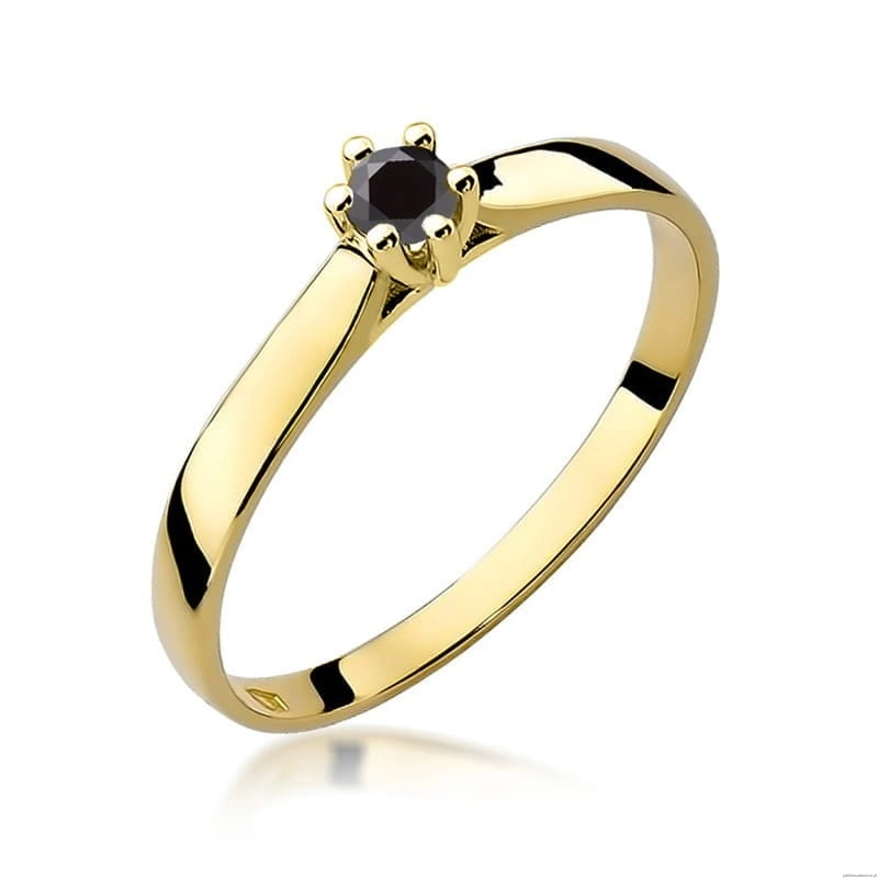 Pierścionek W222 Czarny Diament 0,12ct żółte złoto