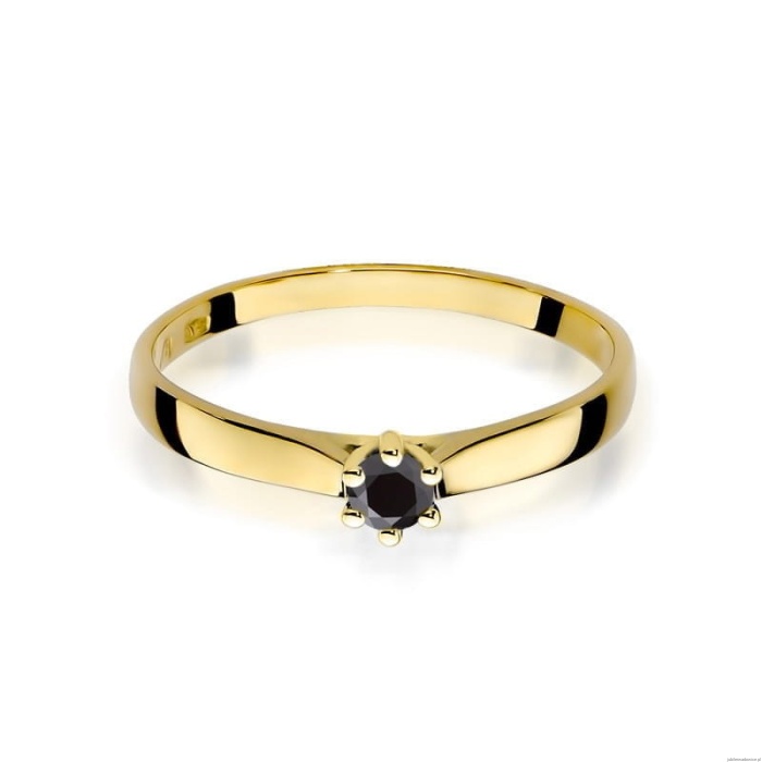 Pierścionek W222 Czarny Diament 0,12ct żółte złoto