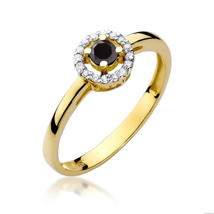 Pierścionek W238 Czarny Diament 0,12ct żółte złoto