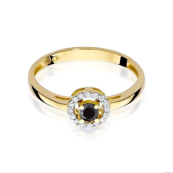 Pierścionek W238 Czarny Diament 0,12ct żółte złoto