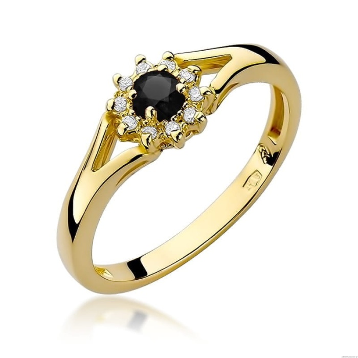 Pierścionek W185 Czarny Diament 0,12ct żółte złoto