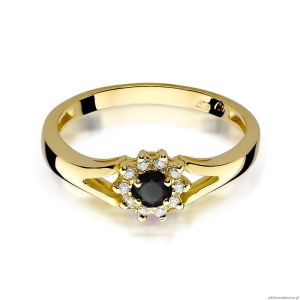 Pierścionek W185 Czarny Diament 0,12ct żółte złoto
