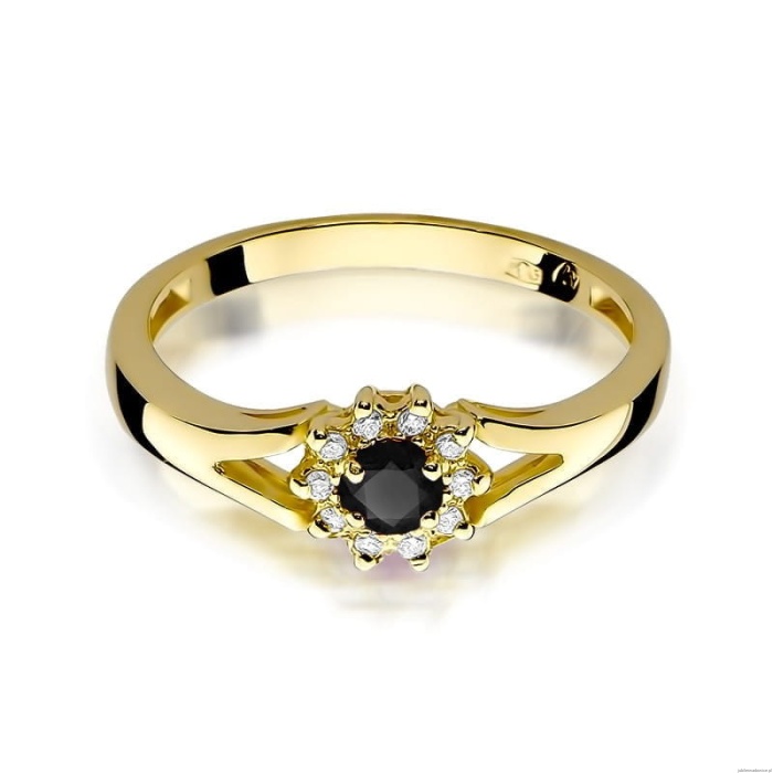 Pierścionek W185 Czarny Diament 0,12ct żółte złoto