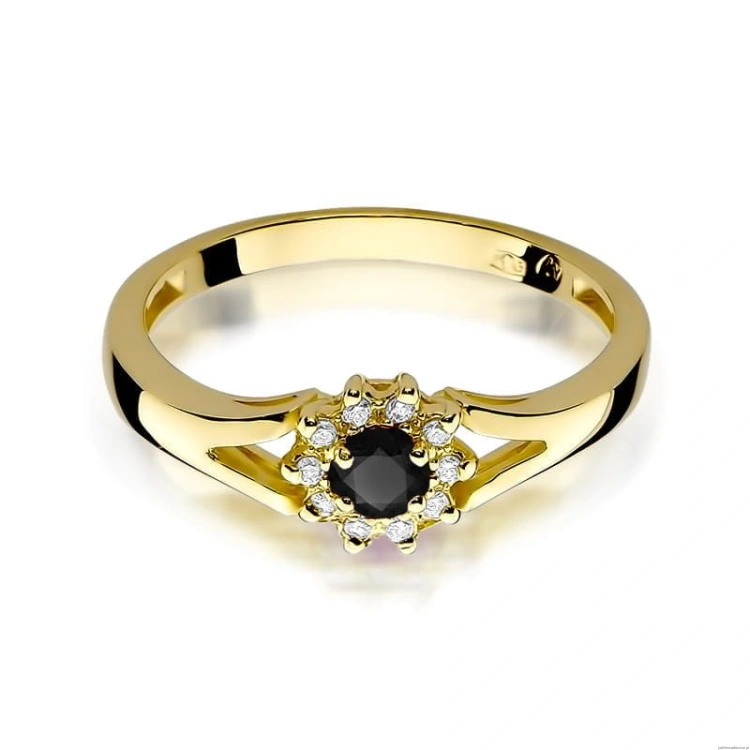 Pierścionek W185 Czarny Diament 0,12ct żółte złoto