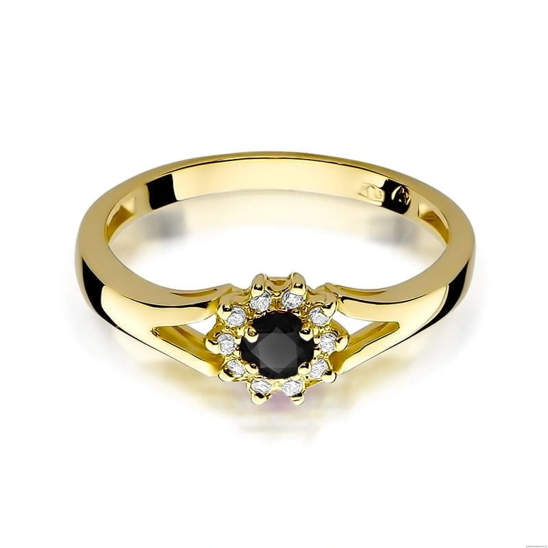 Pierścionek W185 Czarny Diament 0,12ct żółte złoto