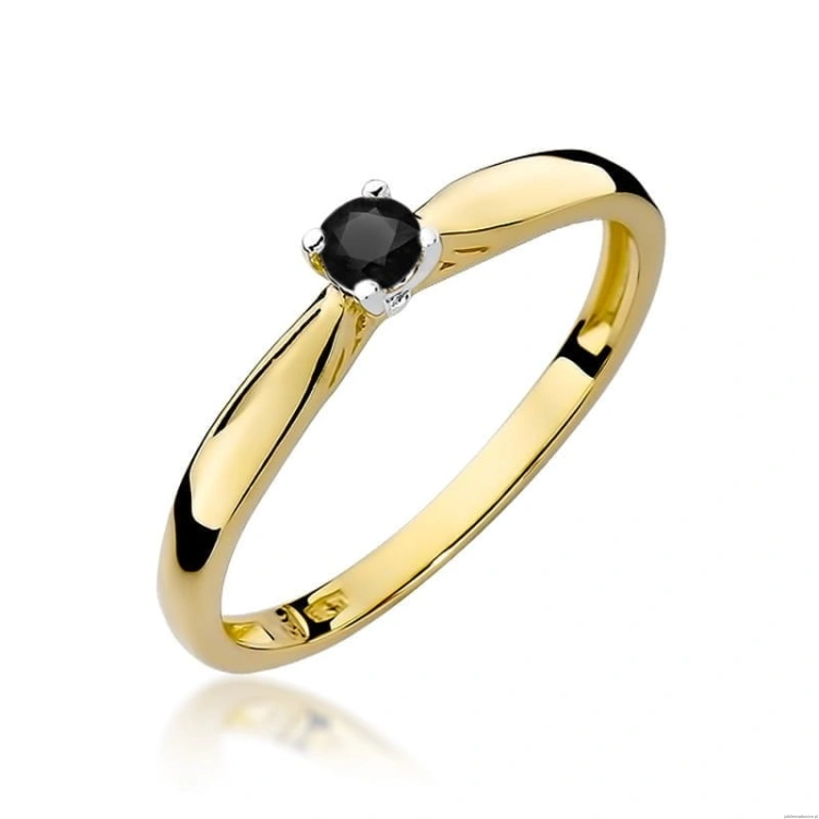 Pierścionek W045 Czarny Diament 0,12ct żółte złoto