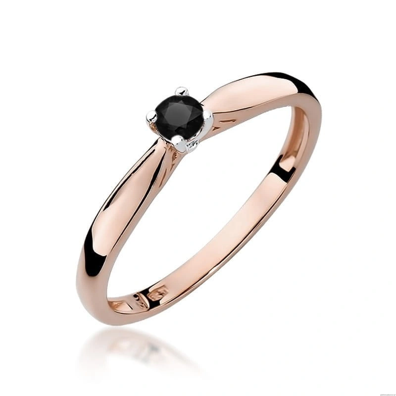 Pierścionek W045 Czarny Diament 0,12ct różowe złoto