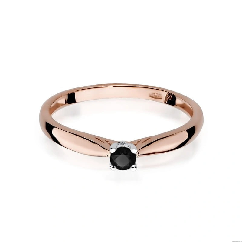 Pierścionek W045 Czarny Diament 0,12ct różowe złoto
