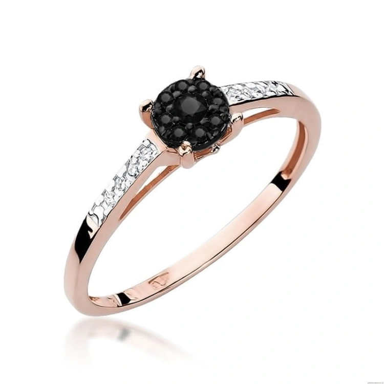 Pierścionek W055 Czarny Diament 0,08ct różowe złoto