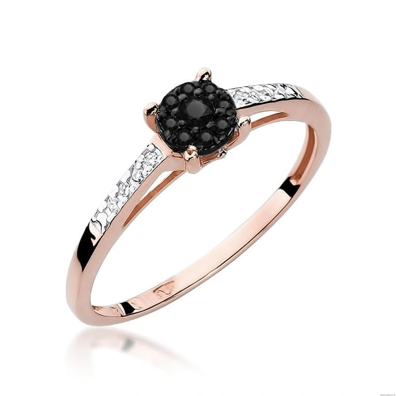 Pierścionek W055 Czarny Diament 0,08ct różowe złoto