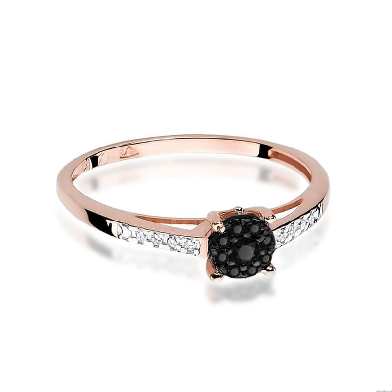 Pierścionek W055 Czarny Diament 0,08ct różowe złoto