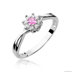 Pierścionek W072 Różowy Topaz 0,13ct białe złoto