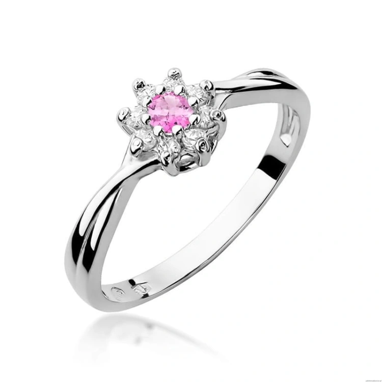 Pierścionek W072 Różowy Topaz 0,13ct białe złoto