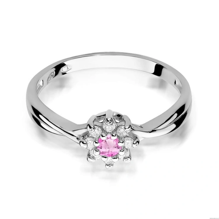 Pierścionek W072 Różowy Topaz 0,13ct białe złoto
