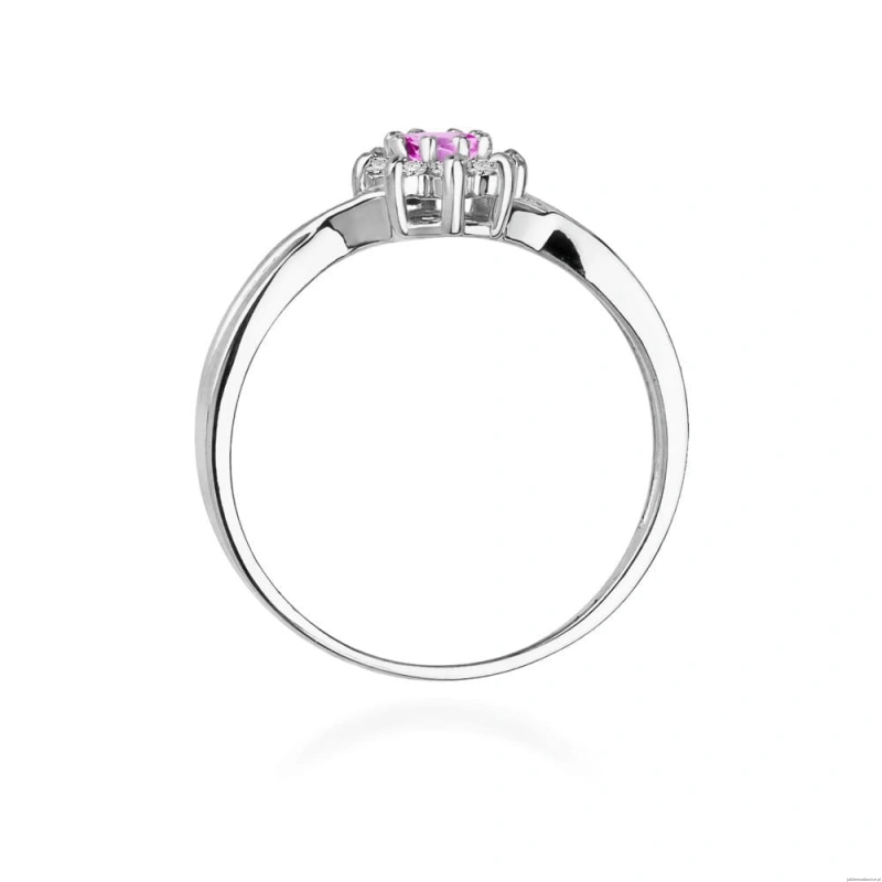 Pierścionek W072 Różowy Topaz 0,13ct białe złoto