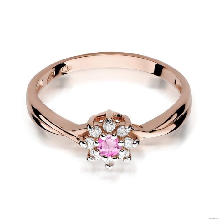 Pierścionek W072 Różowy Topaz 0,13ct różowe złoto