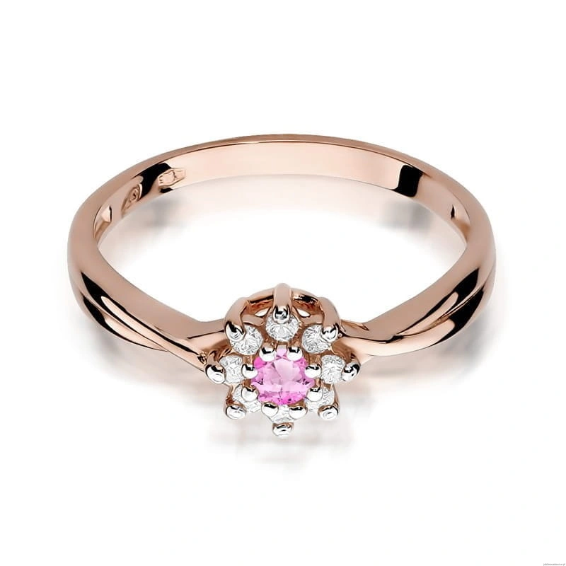 Pierścionek W072 Różowy Topaz 0,13ct różowe złoto
