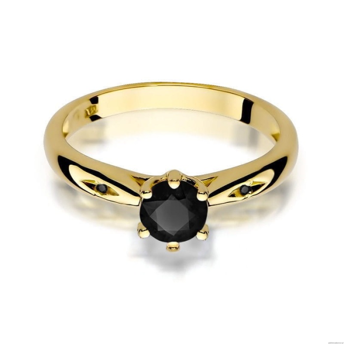 Pierścionek W074 Czarny Diament 0,50ct żółte złoto