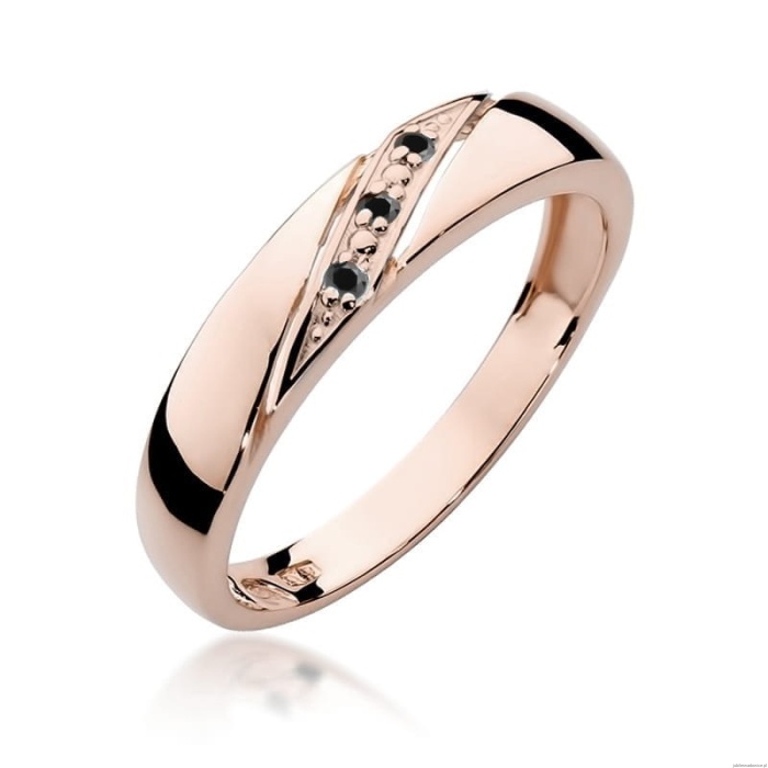 Pierścionek W0118 z czarnymi Diamentami różowe złoto