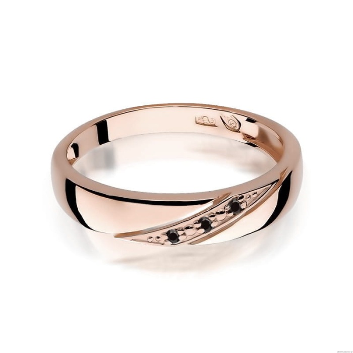 Pierścionek W0118 z czarnymi Diamentami różowe złoto