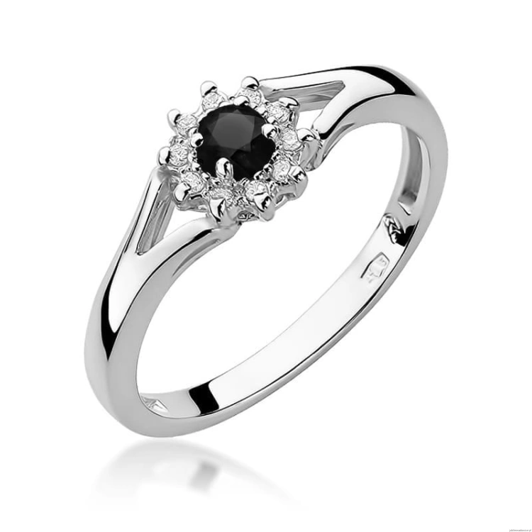 Pierścionek W185 Czarny Diament 0,12ct białe złoto