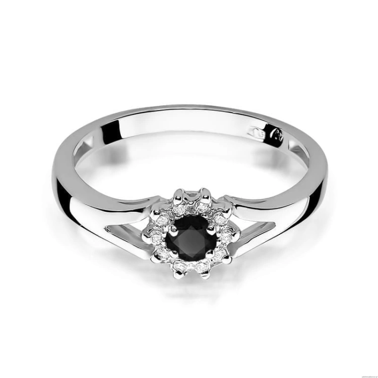 Pierścionek W185 Czarny Diament 0,12ct białe złoto