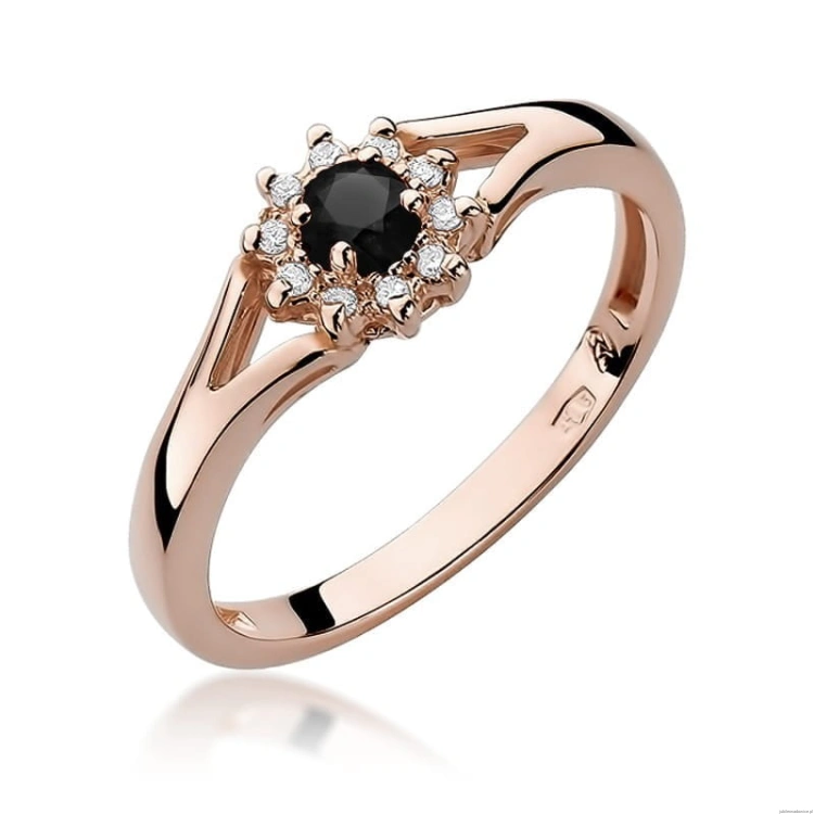 Pierścionek W185 Czarny Diament 0,12ct różowe złoto